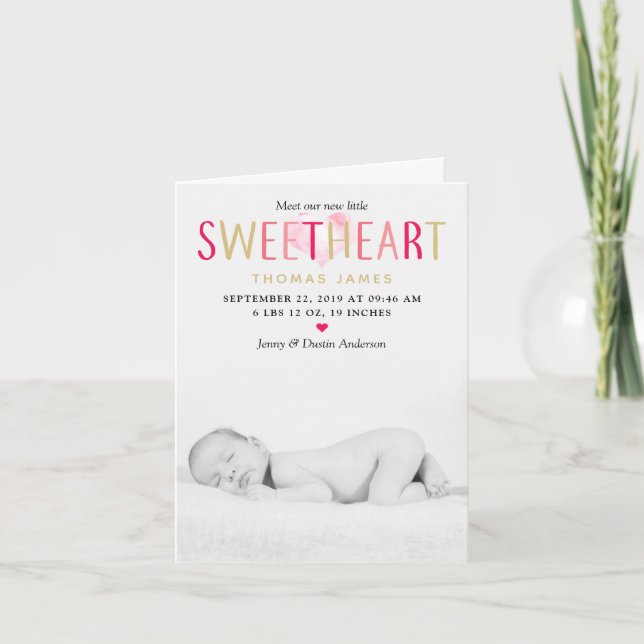 Our Little Sweetheart Photo Birth Announcement (Front)