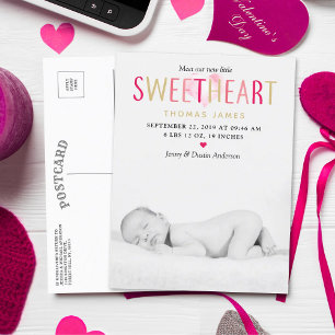 Our Little Sweetheart Photo Birth Announcement Postcard