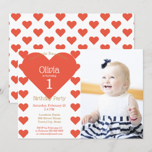 Our Little Sweetheart Red Hearts Birthday Party Invitation