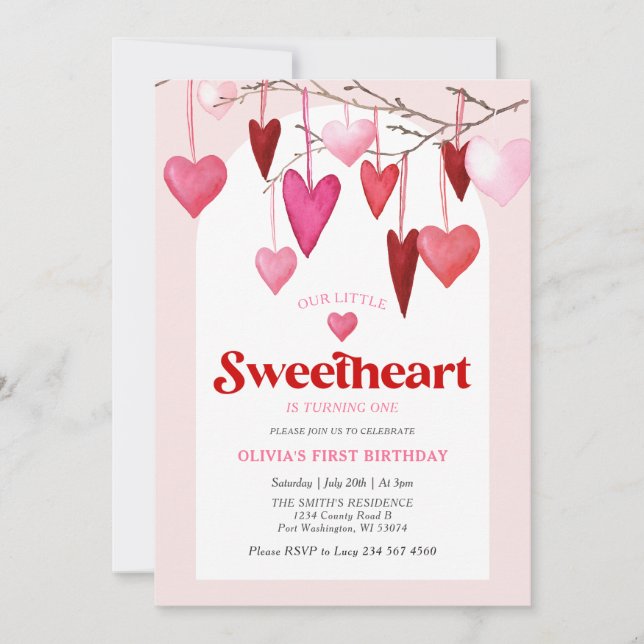 Our Little Sweetheart Valentine 1st Birthday Party Invitation (Front)