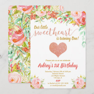 Our little sweetheart Valentines Day birthday girl Invitation