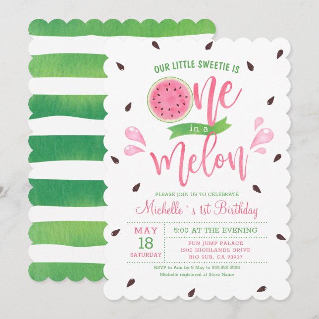 Our Little Sweetie Is One In A Melon Baby Birthday Invitation (Front/Back)