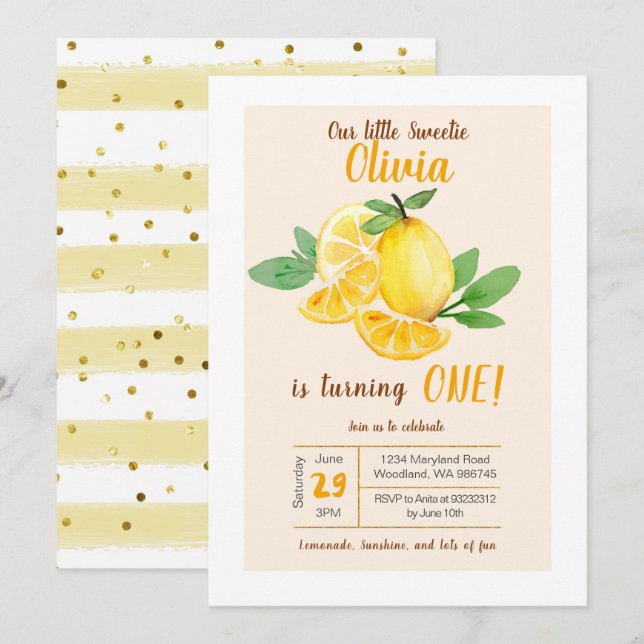Our little sweetie Lemon 1st Birthday Invitation (Front/Back)
