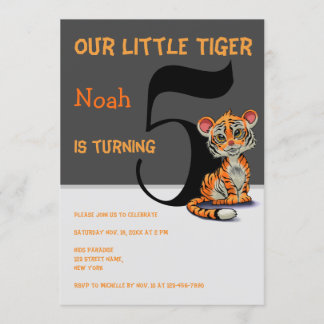 Our Little Tiger Is Turning 5 Kid Birthday Party Invitation