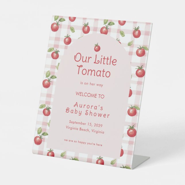 Our Little Tomato Baby Shower Welcome  Pedestal Sign (Front)