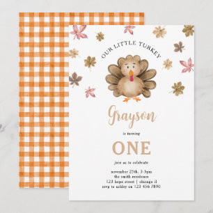 Our Little Turkey Fall Thanksgiving 1st Birthday Invitation
