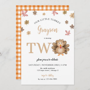 Our Little Turkey Fall Thanksgiving 2nd Birthday Invitation