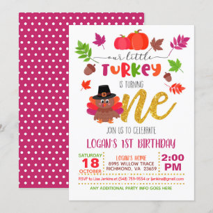 Our Little Turkey is Turning One - Girl - FD Invitation