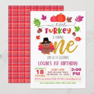 Our Little Turkey is Turning One - Girl - PD Invitation