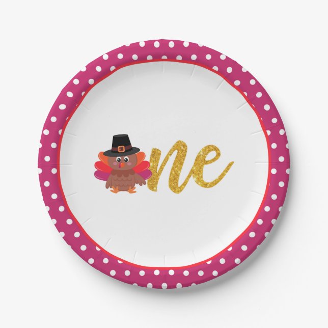 Our Little Turkey is Turning ONE Plate - Girl - WD (Front)