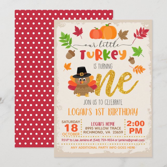 Our Little Turkey is Turning One - WD Invitation (Front/Back)