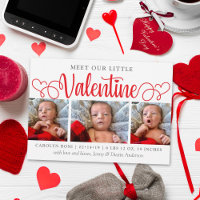 Our Little Valentine 3 Photo Birth Announcement