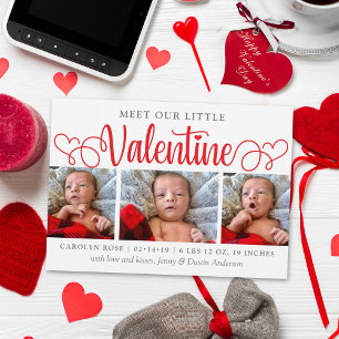 Our Little Valentine 3 Photo Birth Announcement