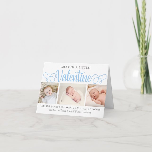 Our Little Valentine 3 Photo Birth Announcement (Front)