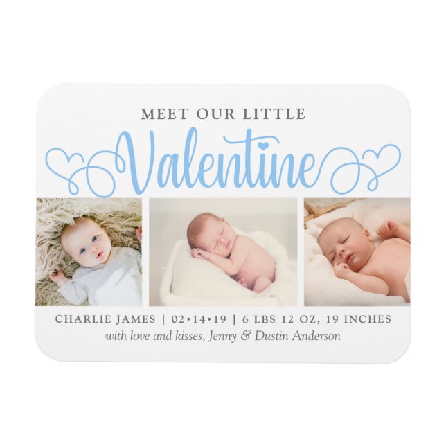 Our Little Valentine 3 Photo Birth Announcement Magnet (Horizontal)