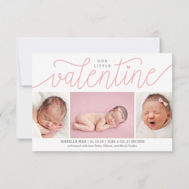 Our Little Valentine Birth Announcement with Photo (Front)
