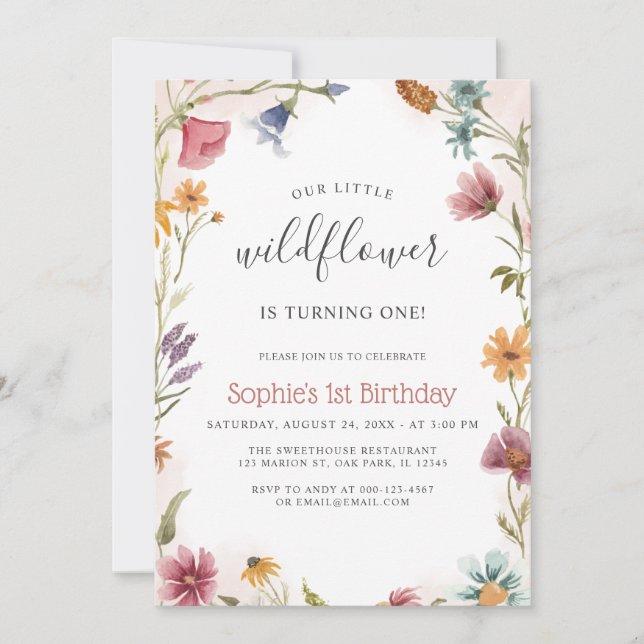 Our Little Wildflower 1st Baby Girl Birthday Invitation (Front)