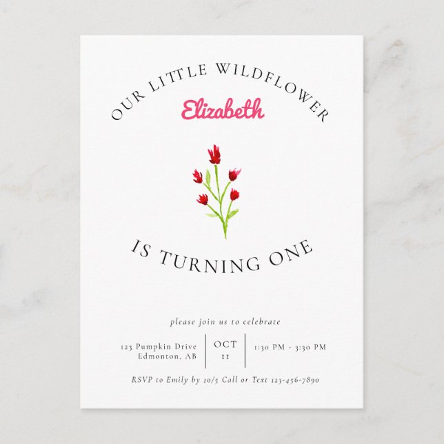 Our Little Wildflower 1st Birthday Floral Minimal  Postcard (Front)