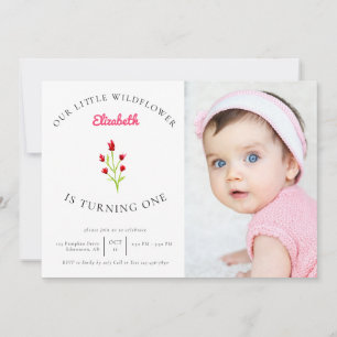 Our Little Wildflower 1st Birthday Floral Photo Invitation