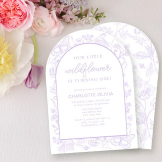 Our Little Wildflower 1st Birthday Lilac Flowers Invitation