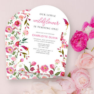Our Little Wildflower 1st Birthday Pink Floral Invitation