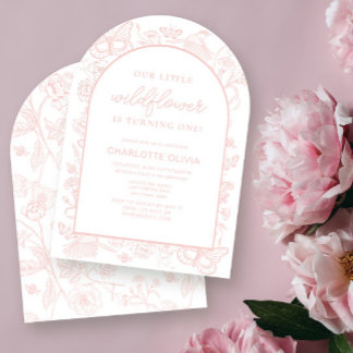 Our Little Wildflower 1st Birthday Pink Flowers Invitation