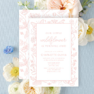 Our Little Wildflower 1st Birthday Pink Flowers Invitation