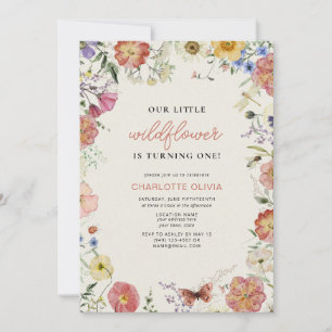 Our Little Wildflower 1st Birthday Pressed Flowers Invitation