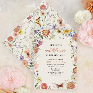 Our Little Wildflower 1st Birthday Pressed Flowers Invitation
