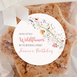 Our Little Wildflower Baby Girl 1st Birthday Party Classic Round Sticker
