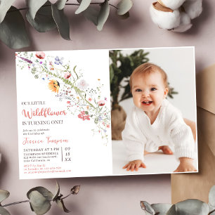 Our Little Wildflower Baby Girl 1st Birthday Party Invitation