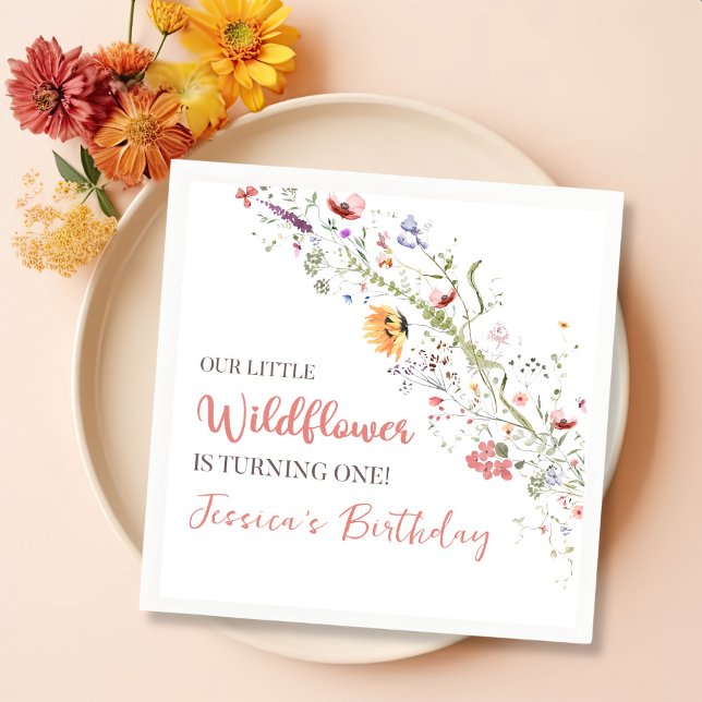 Our Little Wildflower Baby Girl 1st Birthday Party Napkin (Creator Uploaded)