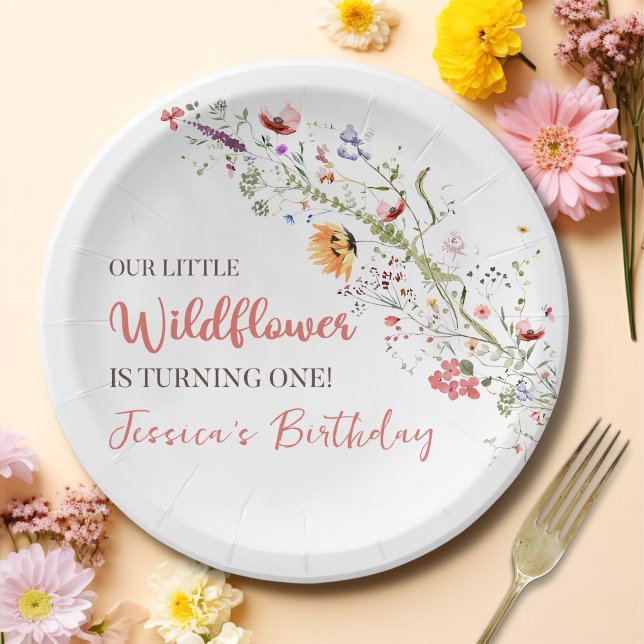 Our Little Wildflower Baby Girl 1st Birthday Party Paper Plate (Creator Uploaded)