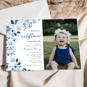 Our Little Wildflower Baby Girl 1st Birthday Photo Invitation