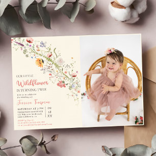 Our Little Wildflower Baby Girl 2nd Birthday Party Invitation
