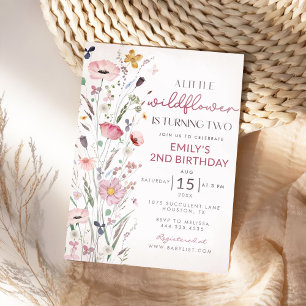 Our Little Wildflower Baby Girl 2nd Birthday Party Invitation