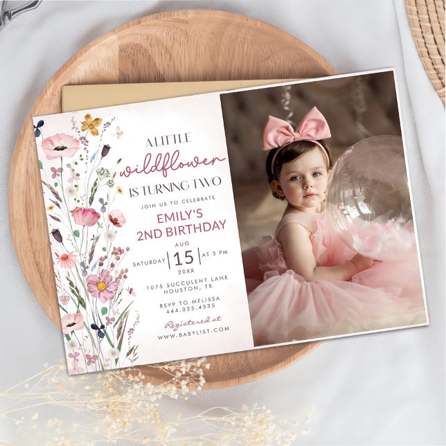 Our Little Wildflower Baby Girl 2nd Birthday Party Invitation (Creator Uploaded)