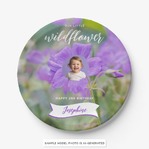 Our Little Wildflower Custom Kid's Photo Birthday Paper Plate