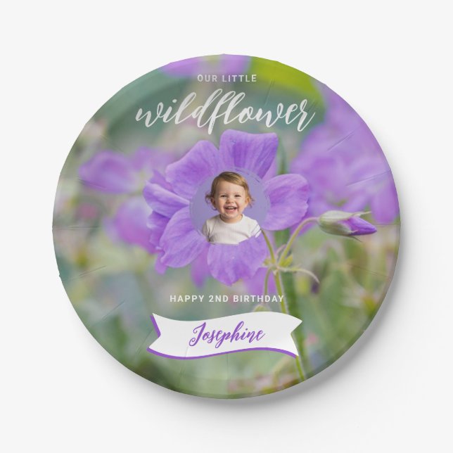 Our Little Wildflower Custom Kid's Photo Birthday Paper Plate (Front)