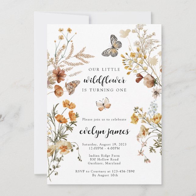 Our Little Wildflower First Birthday Invitation (Front)