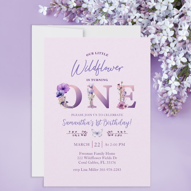 Our Little Wildflower First Birthday Invite (Typography Invite)