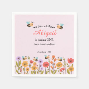 Our Little Wildflower Floral Bee 1st Birthday Napkin