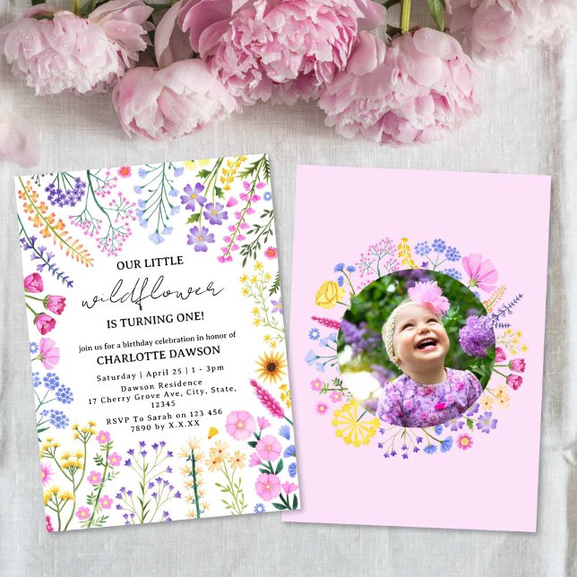 Our Little Wildflower Girl First Birthday Photo Invitation (Our Little Wildflower Girl First Birthday Photo Invitation)