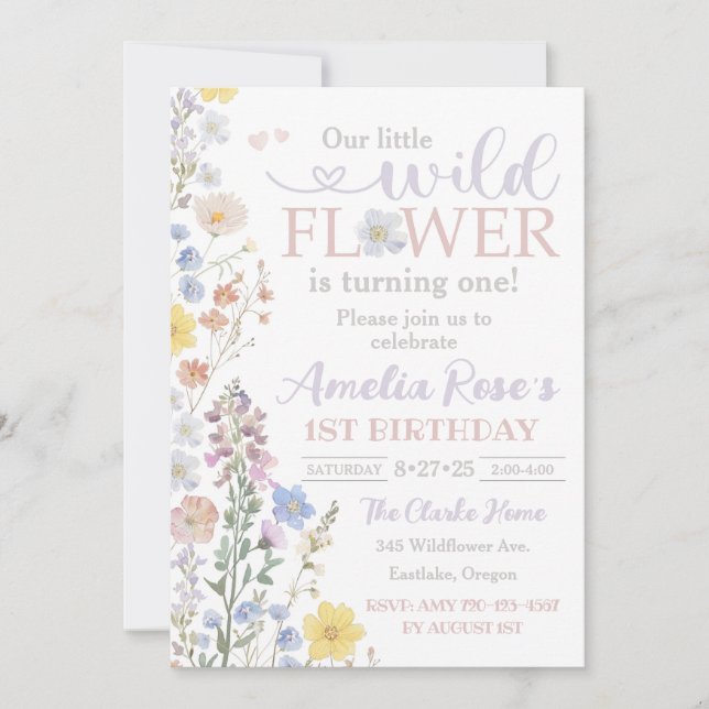 Our Little Wildflower Invitation, 1st Birthday Invitation (Front)