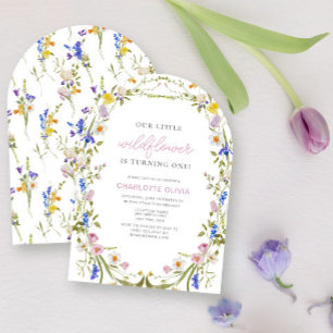 Our Little Wildflower Pink Watercolor 1st Birthday Invitation