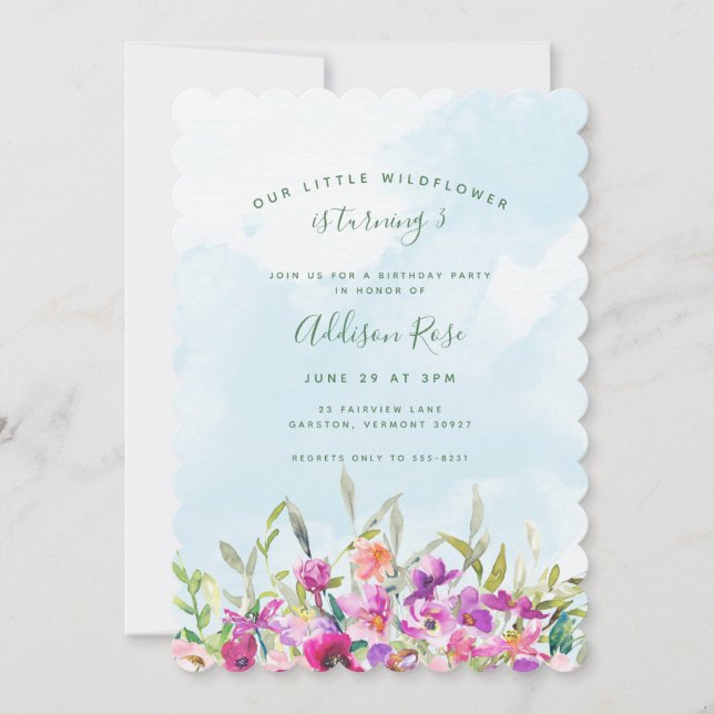 Our Little Wildflower Purple Floral Birthday Invitation (Front)