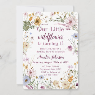 Our Little Wildflower Turning 1 Girl First Invitation