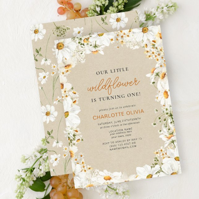 Our Little Wildflower Vintage Daisy 1st Birthday Invitation (1st Birthday Invitation)