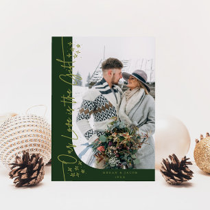 Our Love Gift Christmas Newlywed Photo Green Holiday Card