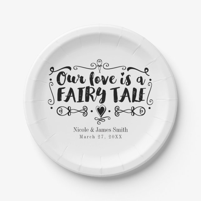 OUR LOVE IS A FAIRY TALE Custom Wedding Reception Paper Plate (Front)